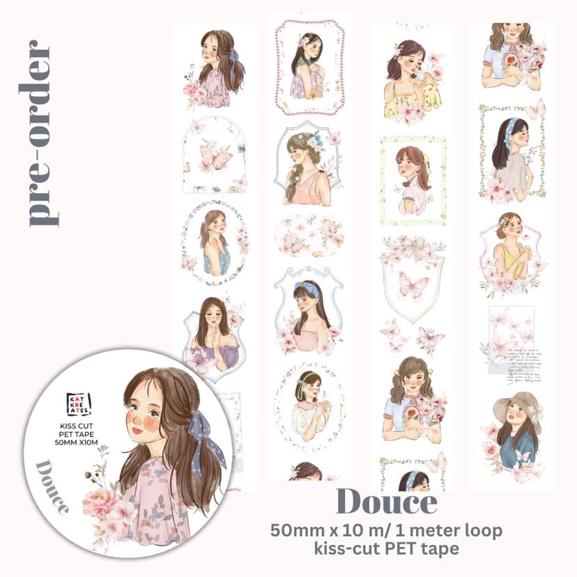 Katkreates Illustration - Douce | Kiss-cut | 5cm PET Tape | Release Paper