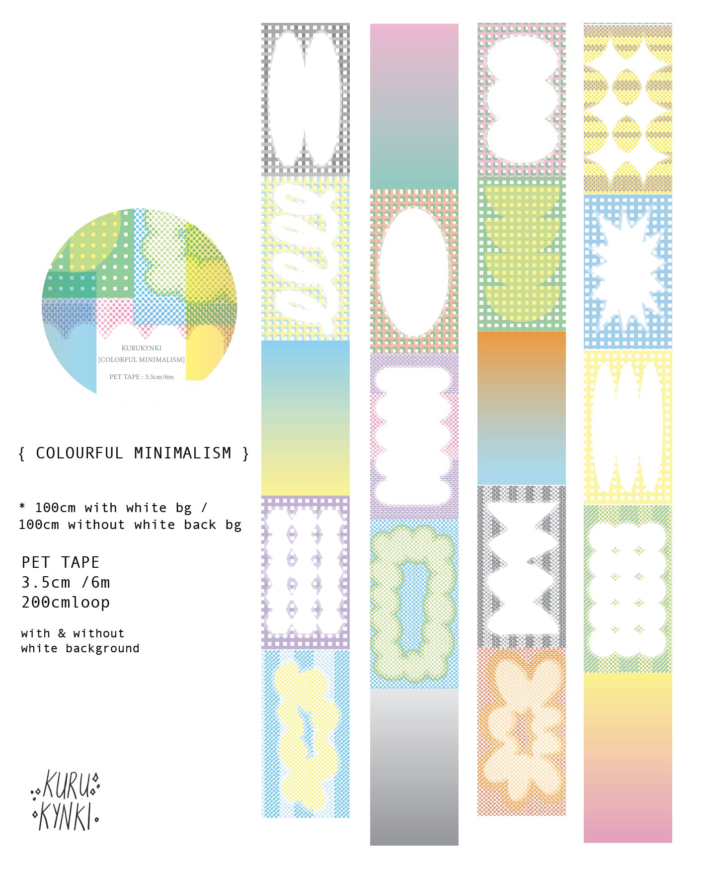 NEW! Kurukynki - Colorful Minimalism | 3.5cm PET Tape | Release Paper | 6M