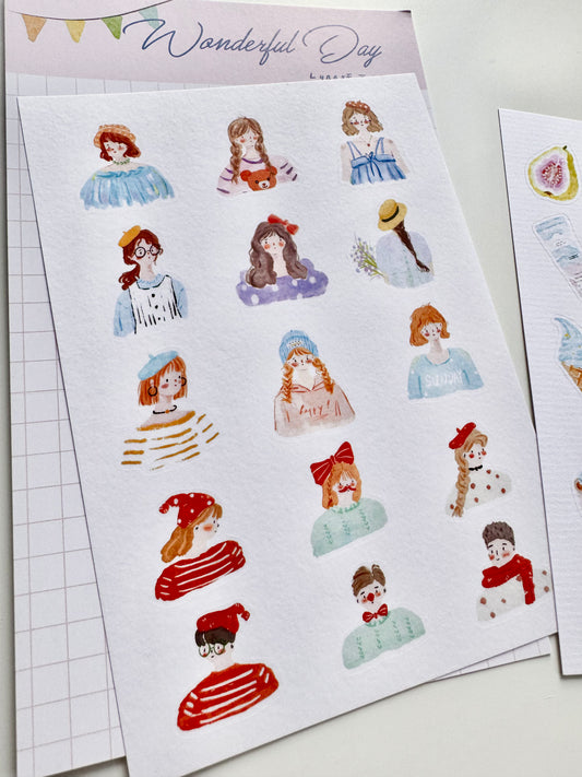 NEW! Lynn Illustration - Wonderful Day | Washi Paper Sticker | 2 Sheets Sticker