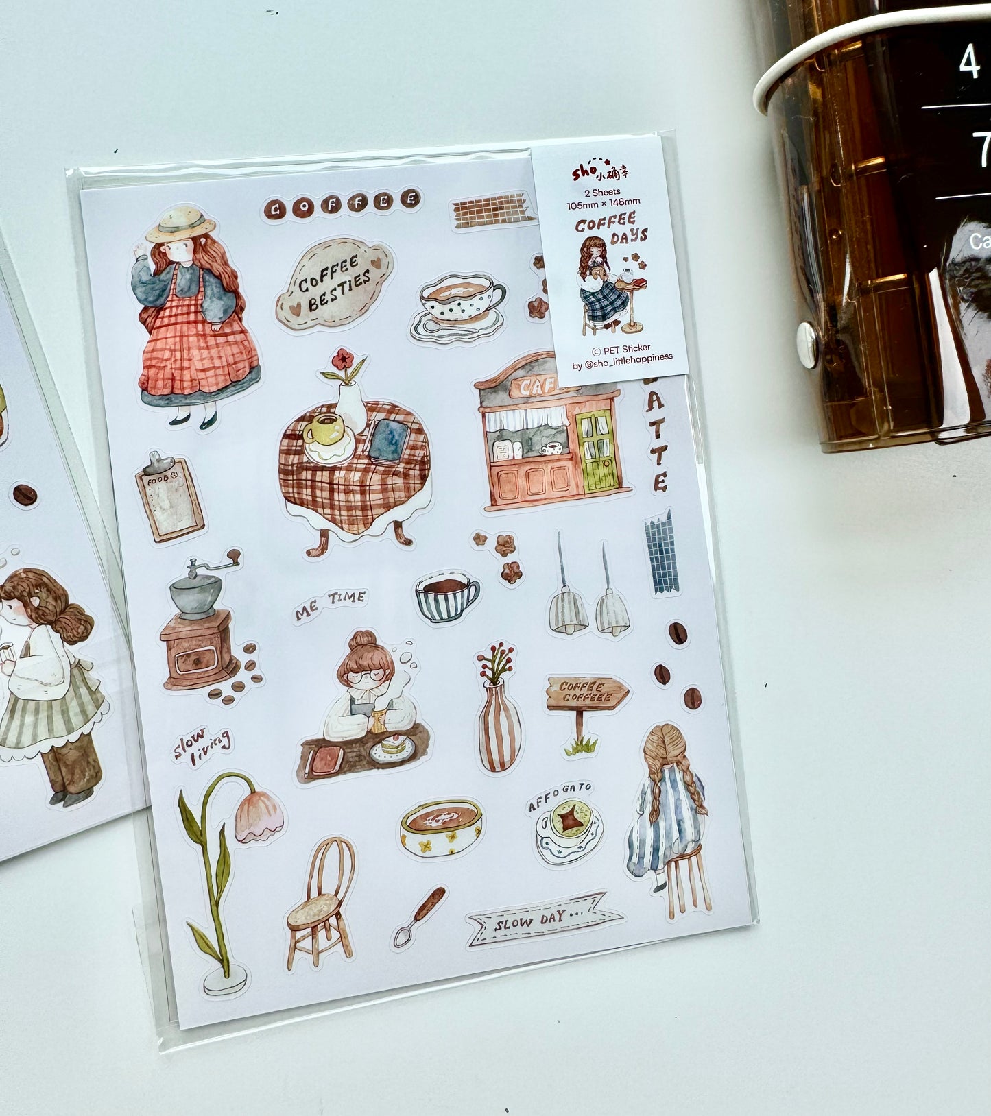 NEW! Sho Little Happiness - Coffee Days | Kiss-cut | 2 Sheets | Different Design | Sticker