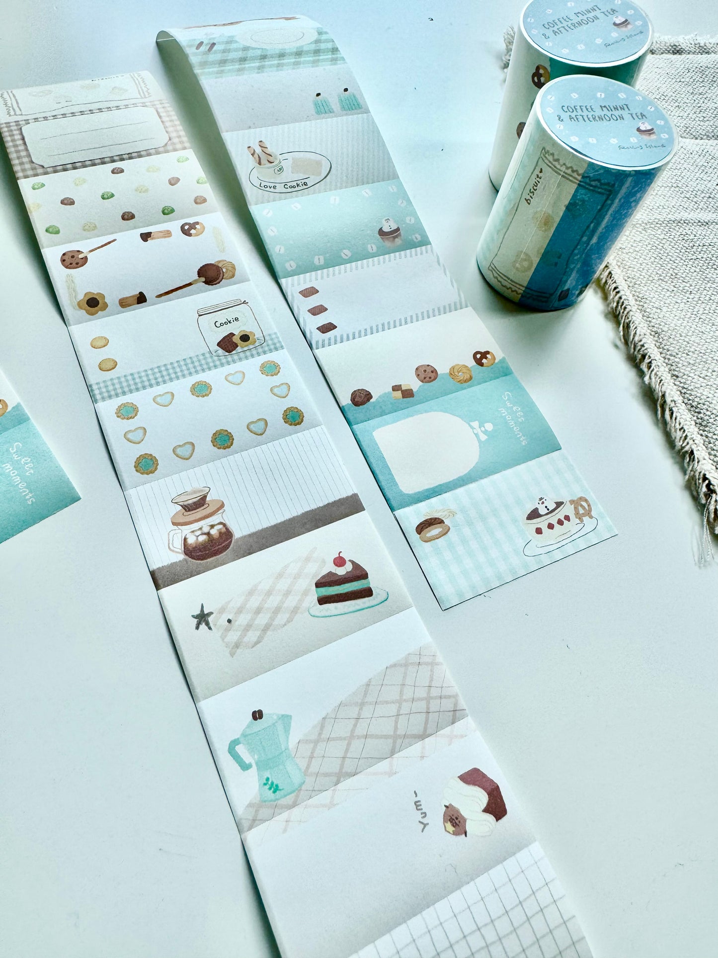 NEW! Rolling Island - Afternoon Tea | 5cm Sticker Memo Roll | NO Release Paper | 5M