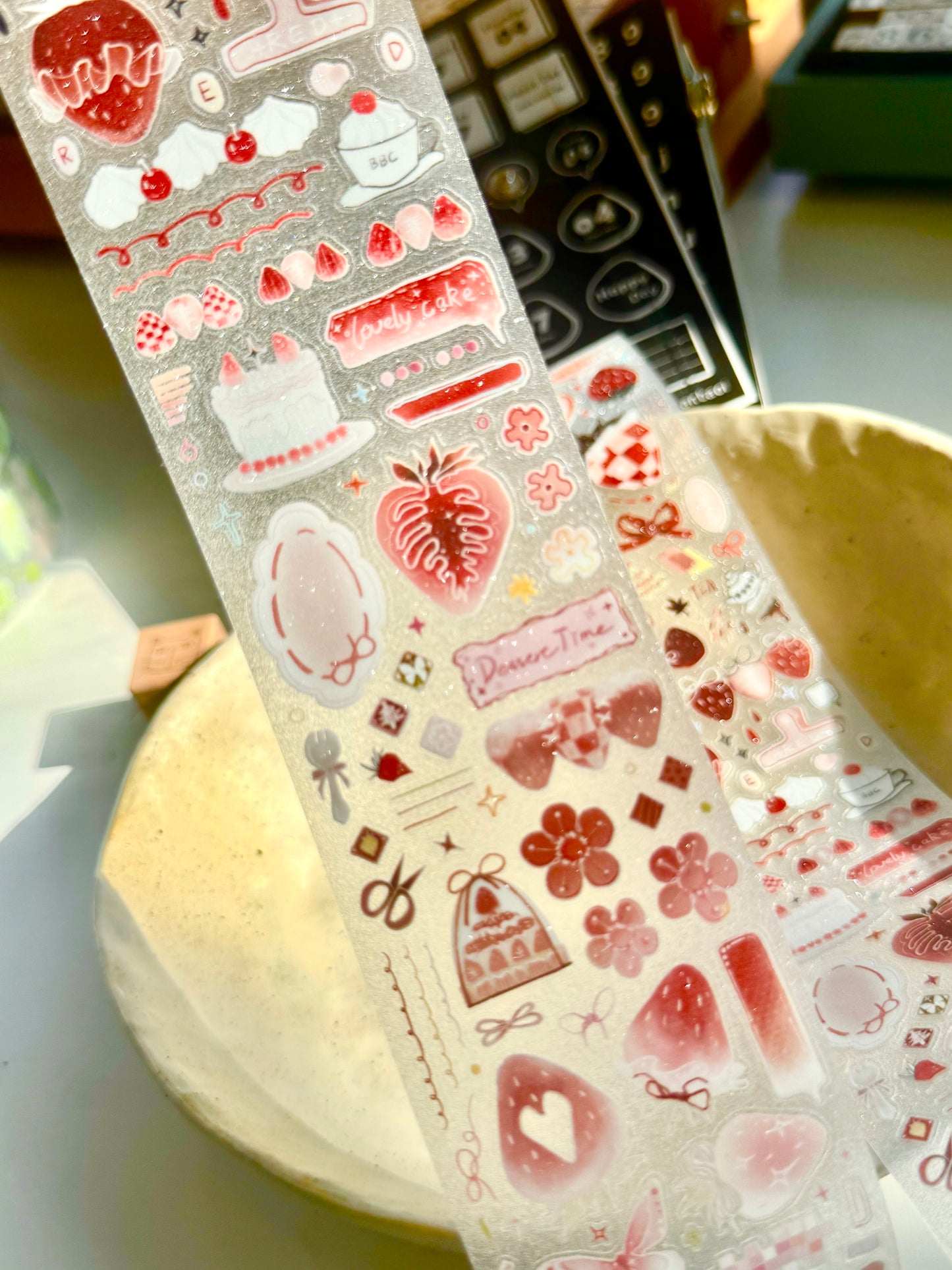 NEW! Wines - Strawberry Cheesecake | Kiss-cut | 5cm Glitter PET Tape | Release Paper | 5.25M