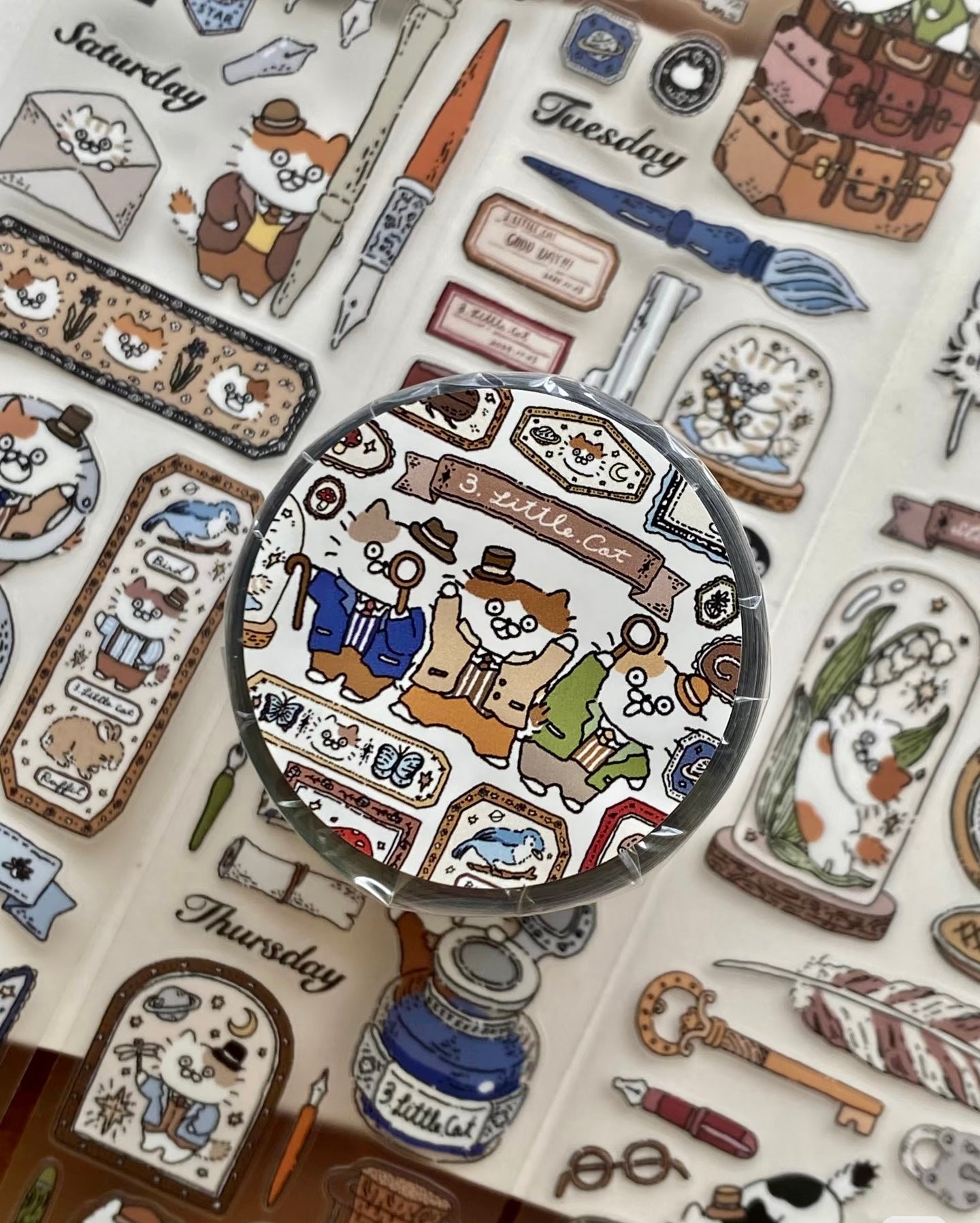 NEW! 3 Little Cat - Vintage Detective Agency | Kiss-cut | 5cm PET Tape | Release Paper | 5M