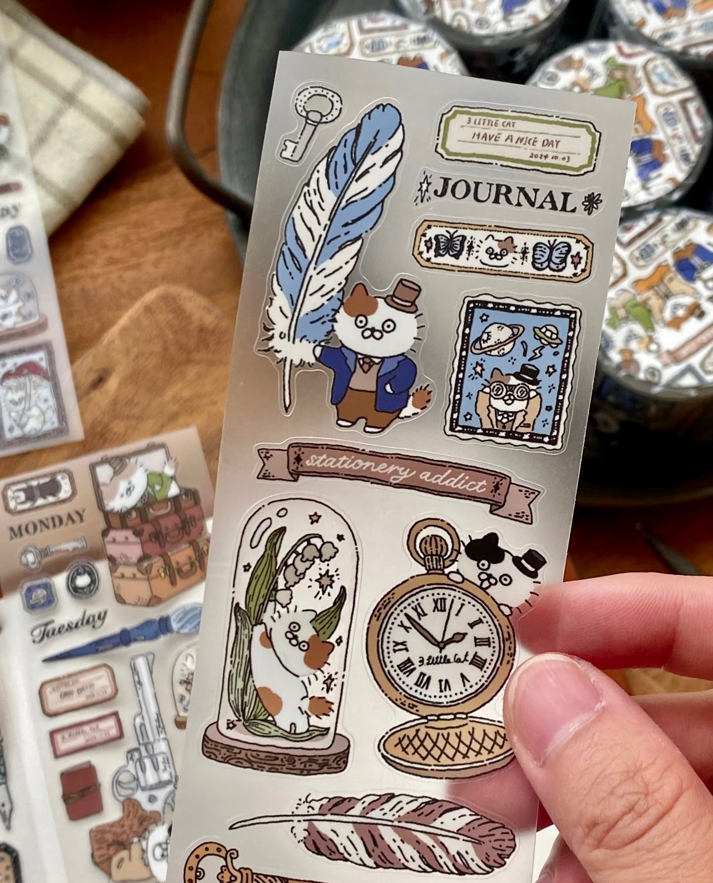 NEW! 3 Little Cat - Vintage Detective Agency | Kiss-cut | 5cm PET Tape | Release Paper | 5M