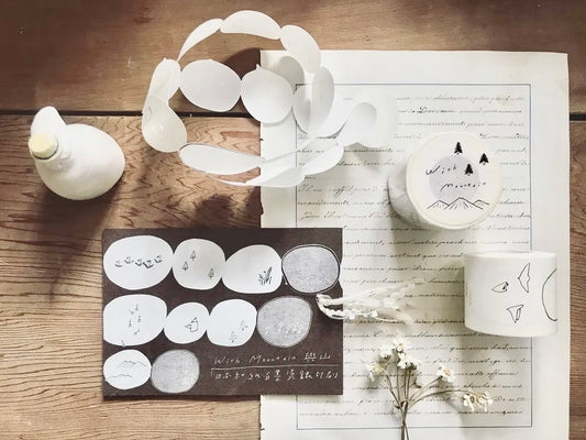 Avocadomori - With Mountain | Silver Foil | 4cm Washi Tape | Release Paper