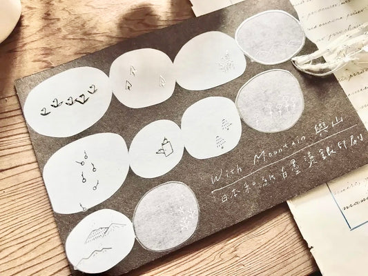 Avocadomori - With Mountain | Silver Foil | 4cm Washi Tape | Release Paper