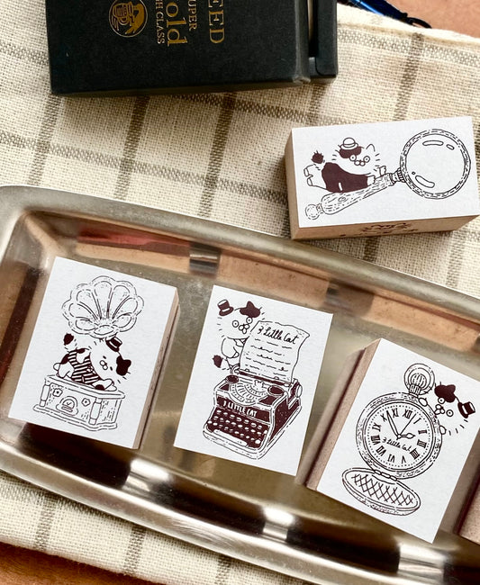 NEW! 3 Little Cat - Vintage Detective Agency | 5pcs Rubber Stamp Set