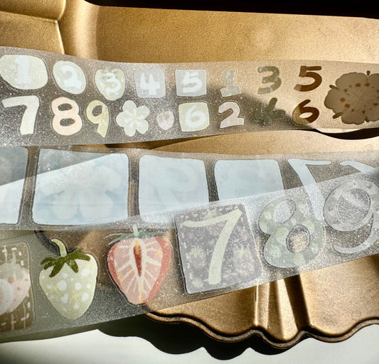 Lu Yu Studio - Numbers | Kiss-cut | 4cm Glitter Tape | Release Paper | 6M