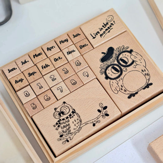 NEW! The Bagel - Calendar | 25pcs Stamp Set | With Wooden Box | Rubber Stamps