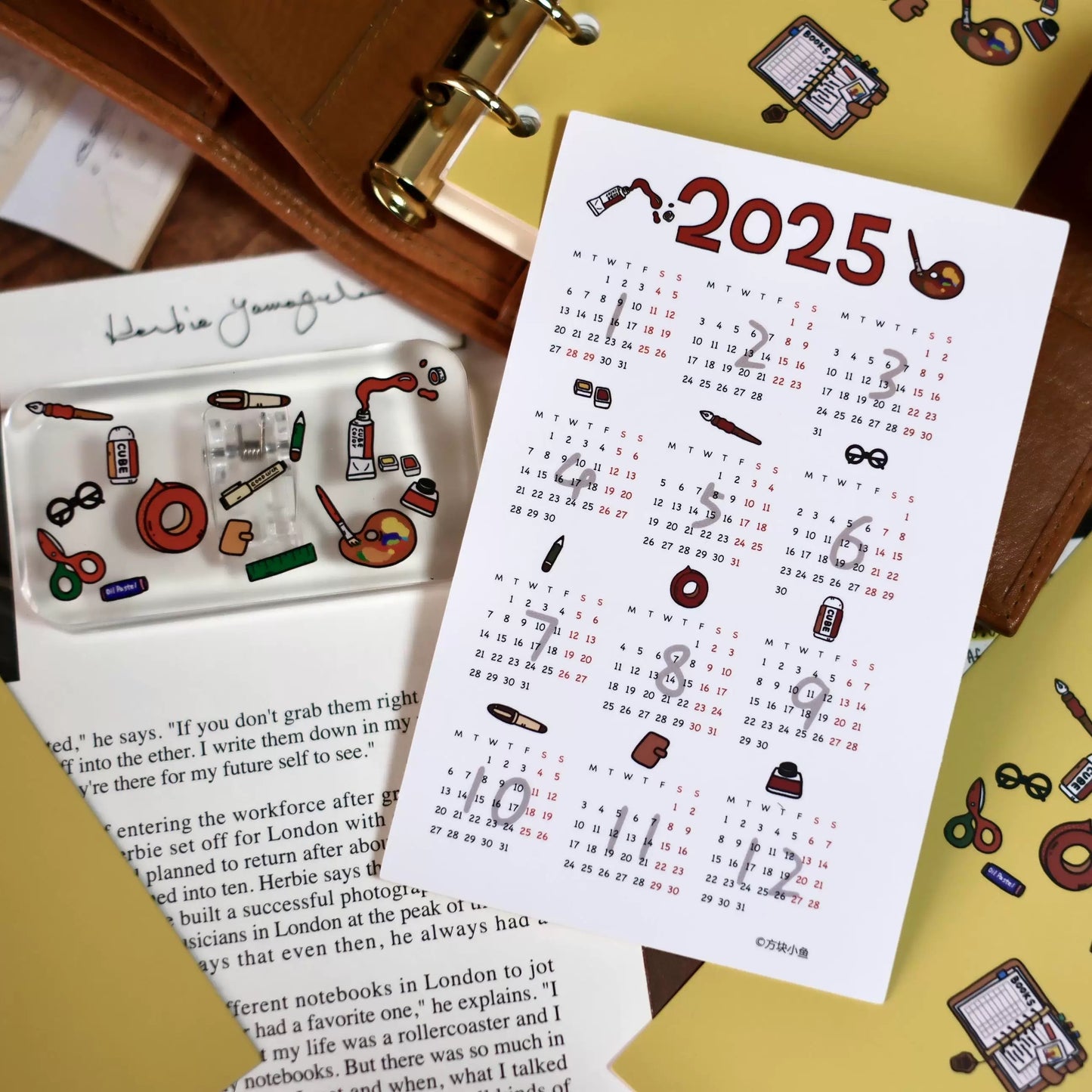 NEW! Cube Fish - 2025 Calendar | A7 Size | 1 Sheet | Journaling Accessories