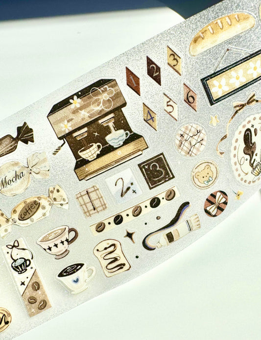 NEW! Wines - Latte Time | Kiss-cut | 6cm Glitter Tape | Release Paper | 5.25M