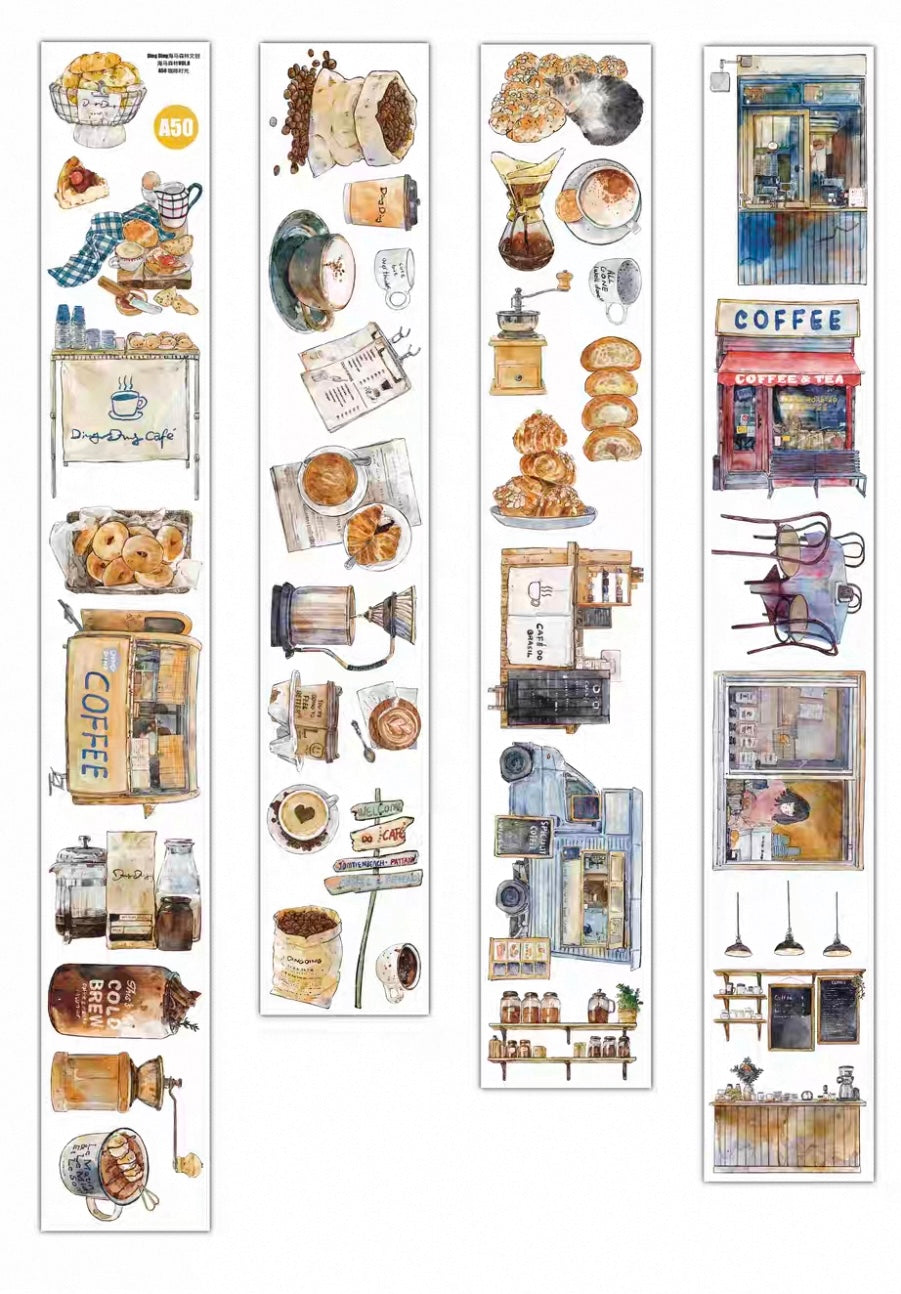 NEW! DingDing - A50 Coffee Time | Kiss-cut | 6.5cm PET Tape | Release Paper | 5M