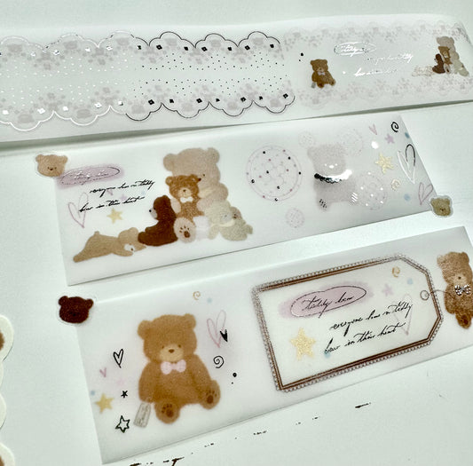 NEW! Xiao Xiao Studio - Plush Bear | Silver Foil | 4cm Tracing Paper | Non-Adhesive | NO Release Paper | 5M