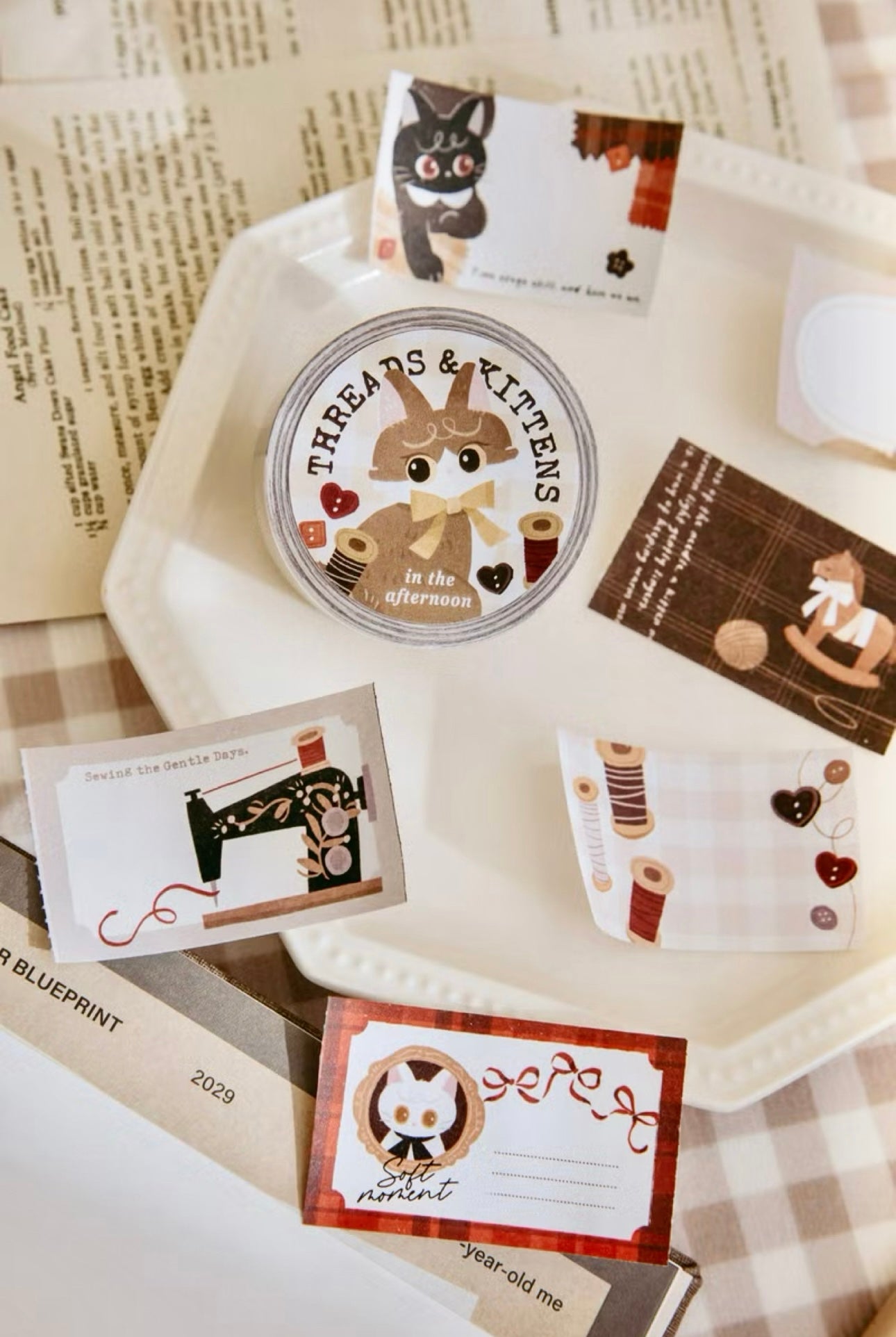 NEW! wwiinngg - Threads & Kittens  | 3cm Sticker Memo Roll | NO Release Paper | 5M