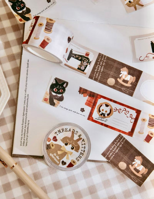 NEW! wwiinngg - Threads & Kittens  | 3cm Sticker Memo Roll | NO Release Paper | 5M