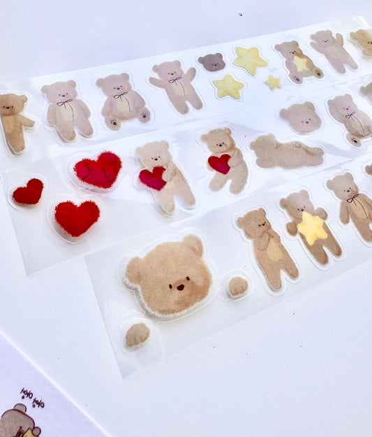 Xiao Xiao Studio - A Fluffy Teddy Bear | Kiss-cut | 4cm PET Tape | Release Paper | 5M
