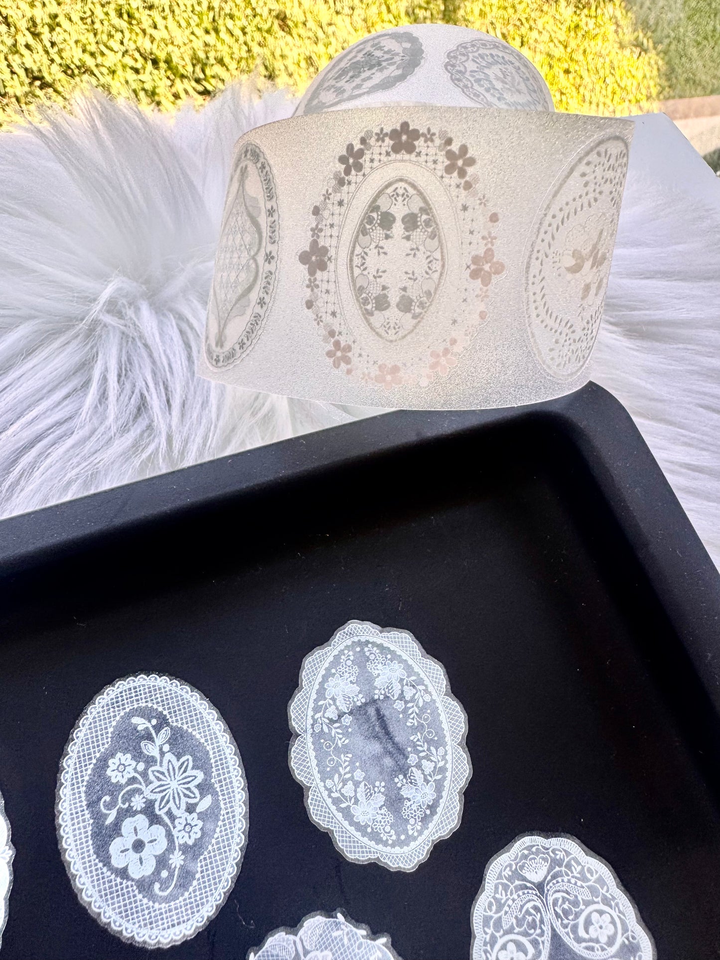 Hoshi Studio - Lace Fabric Label | Kiss-cut | 4.5cm Glitter PET Tape | Release Paper | 5M