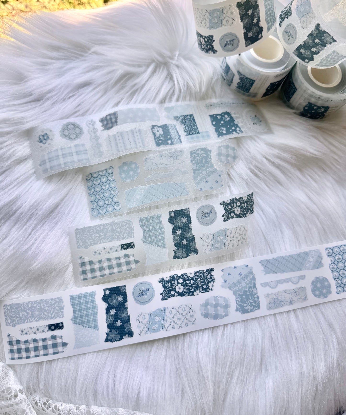 Hoshi Studio - Soft Blue Patchwork | Kiss-cut | 4.5cm Tape | Release Paper | 5M