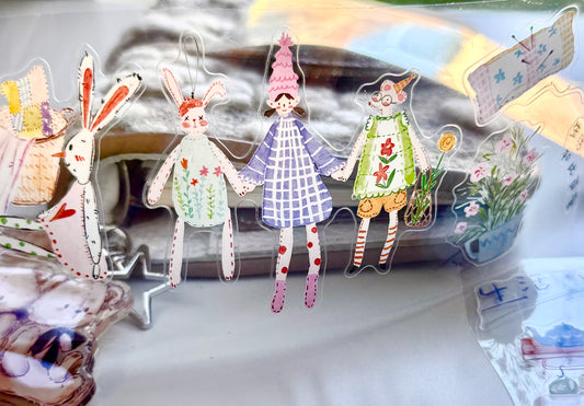 NEW! Lynn Illustration - A Girl and Her Dolls | Kiss-cut | 7cm PET Tape | Release Paper | 5M