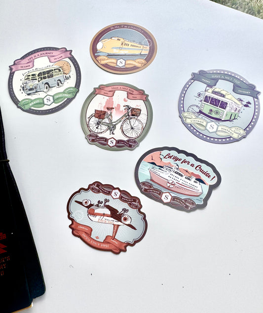 Rare To Find! Small Star - Vintage Transportation | 6pcs Large Stickers| Sticker