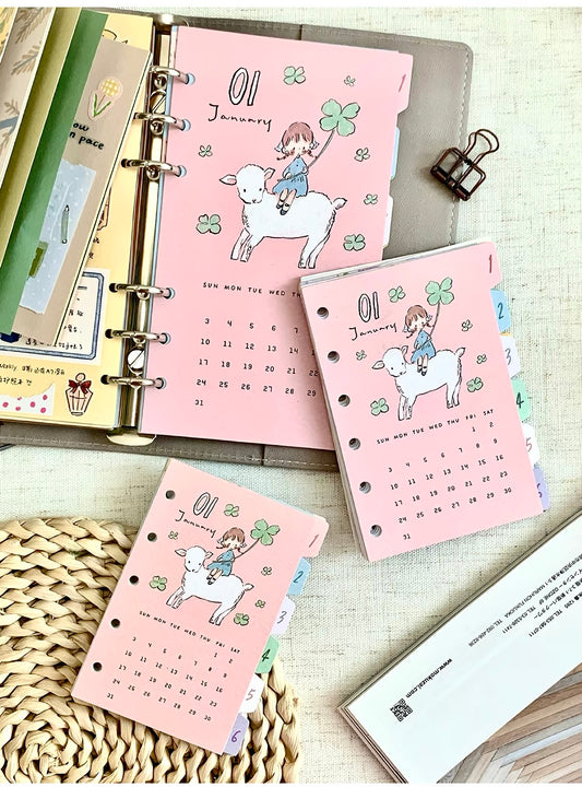 NEW! Molinta - 2027 Divider | Double-sided Design | Pre-punched Holes | 12 Sheet | M5/ A7 / A6 Personal | Journaling Accessories