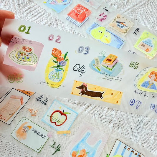NEW! Lynn Illustration - Date | Kiss-cut | 6cm Tape | Release Paper | 5M