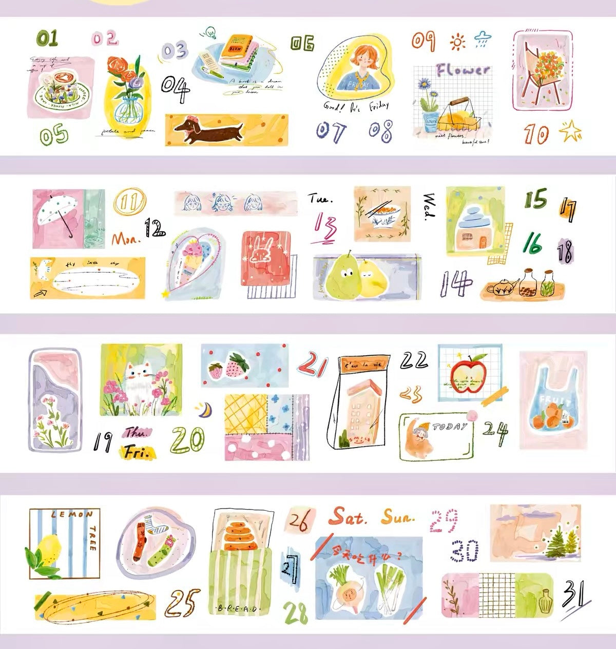 NEW! Lynn Illustration - Date | Kiss-cut | 6cm Tape | Release Paper | 5M