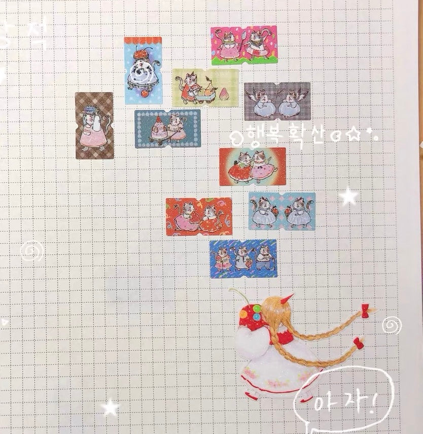 NEW! Cute Design Lab - Cat Festival | Glitter Paper | 500pcs | Label Sticker Tape | Release Paper