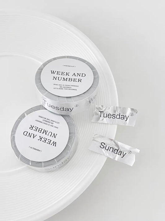 NABI - Week and Number | Tin Box |1.5cm Matte Silver | Basic Tape | Release Paper