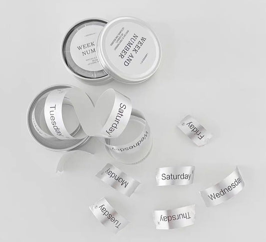 NABI - Week and Number | Tin Box |1.5cm Matte Silver | Basic Tape | Release Paper