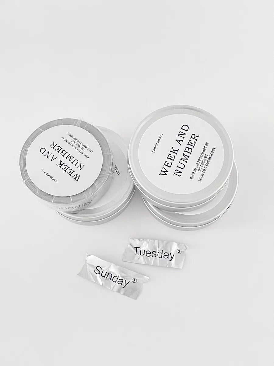 NABI - Week and Number | Tin Box |1.5cm Matte Silver | Basic Tape | Release Paper