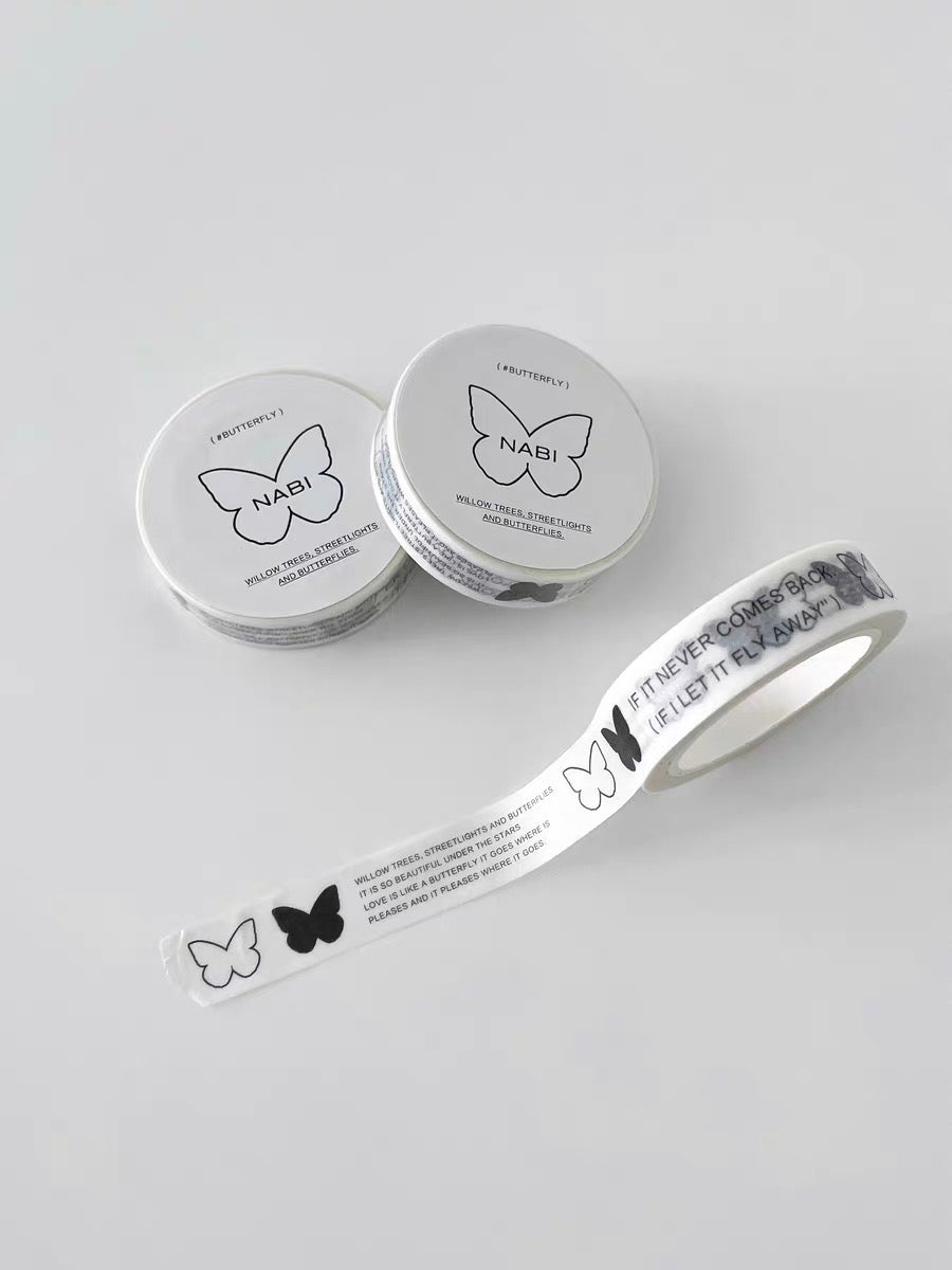 NABI - Butterfly and Words | 1.2cm Washi Tape | NO Release Paper