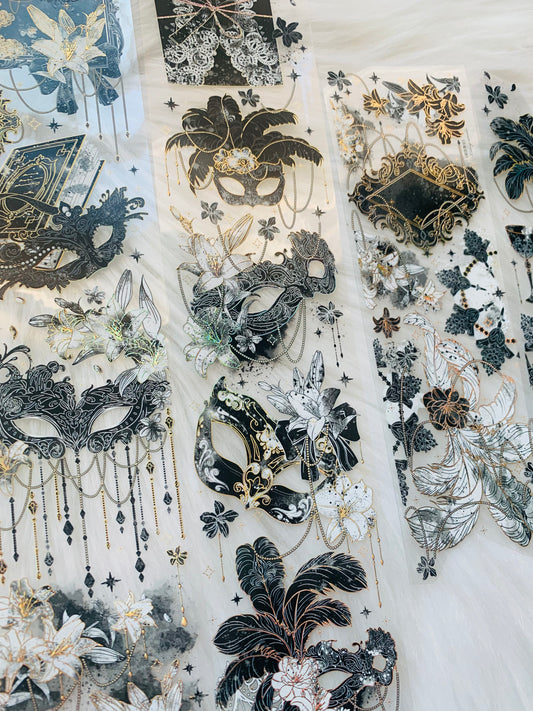 Likey - Mysterious Mask Black | 6cm Laser Gold PET Tape | Release Paper