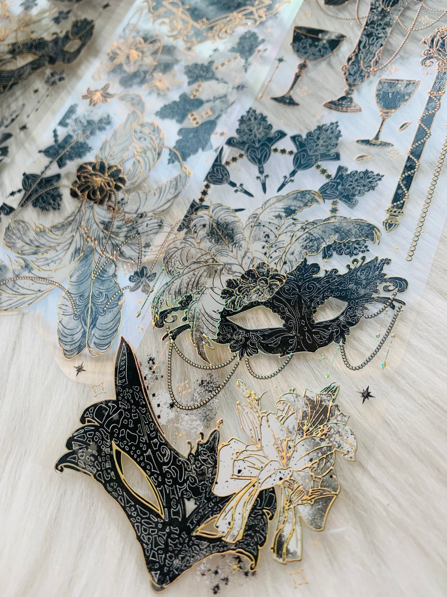Likey - Mysterious Mask Black | 6cm Laser Gold PET Tape | Release Paper