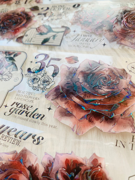 Likey - Vintage Red Rose | 6cm Iridescent PET Tape | Release Paper