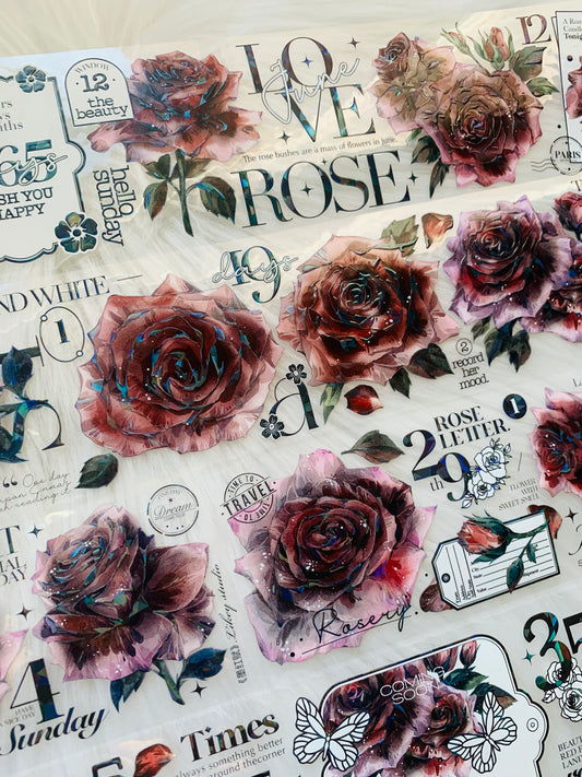 Likey - Vintage Red Rose | 6cm Iridescent PET Tape | Release Paper