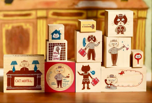 NEW! Sycolexxx - Ugly Cat 5.0 | Cat Hotel | 11pcs stamp Set | Rubber Stamp | Paper Box