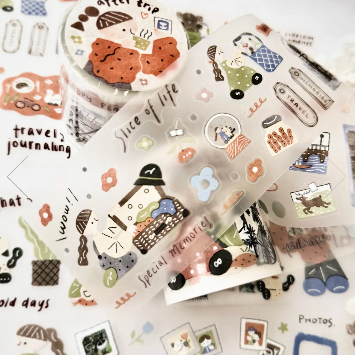 Journal Pages X Haba _ Megumi X Rabch - After Trip | Kiss-cut | 6cm Matte Tape | Release Paper