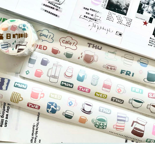 Two Raccoons - Daily Coffee | 3.5cm Kiss-cut Washi Tape | Release Paper | 5M