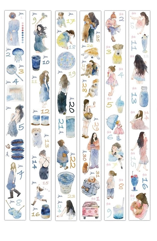 NEW! DingDing - 365 Days | Kiss-cut Tape Set | Release Paper | 8 Rolls Set | 1 Set of free Calendar postcards