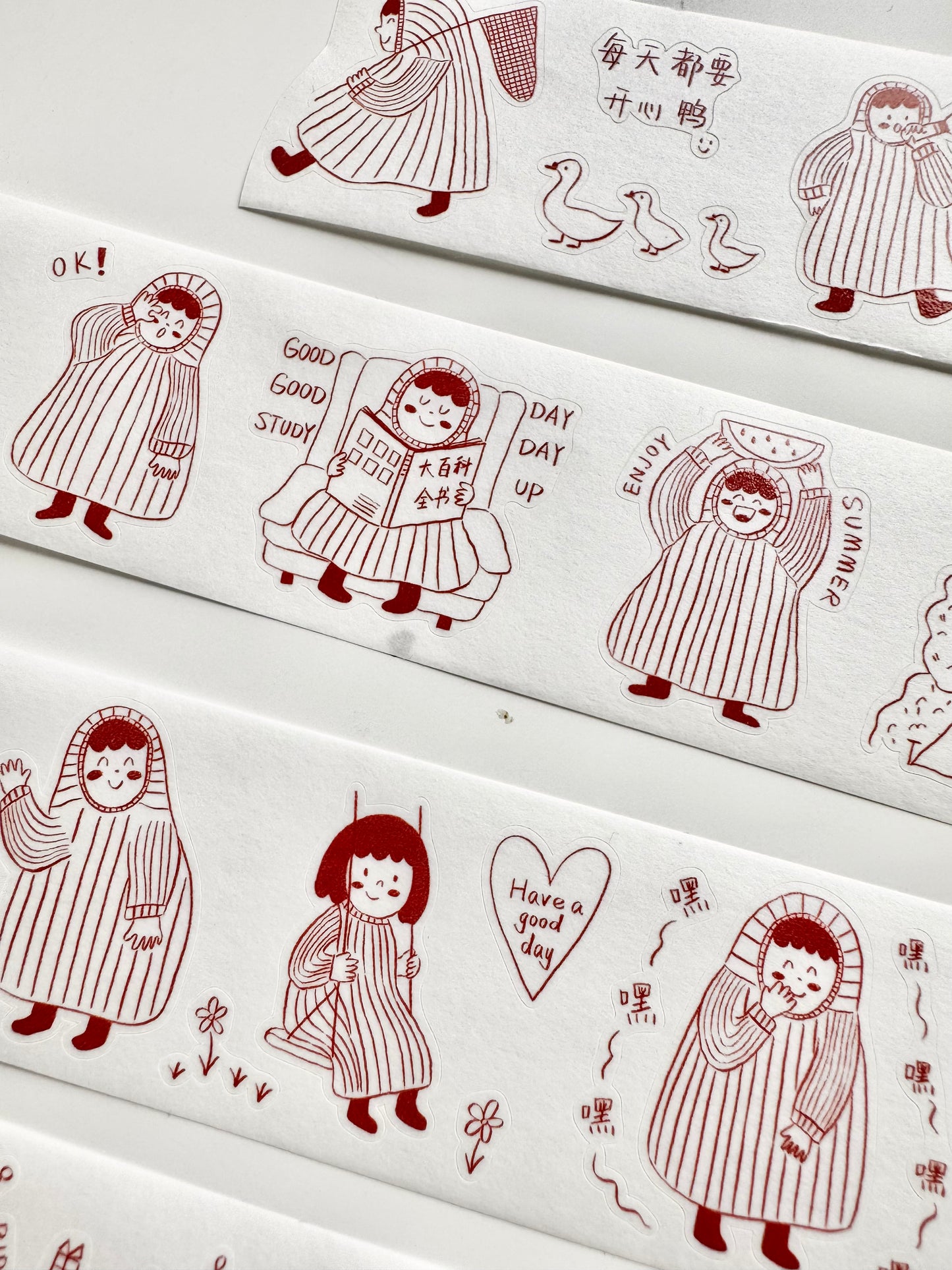 NEW! Xiyue Studio - Dudu | Red Color| Kiss-cut | 3.5cm Washi Tape | Release Paper | 5M