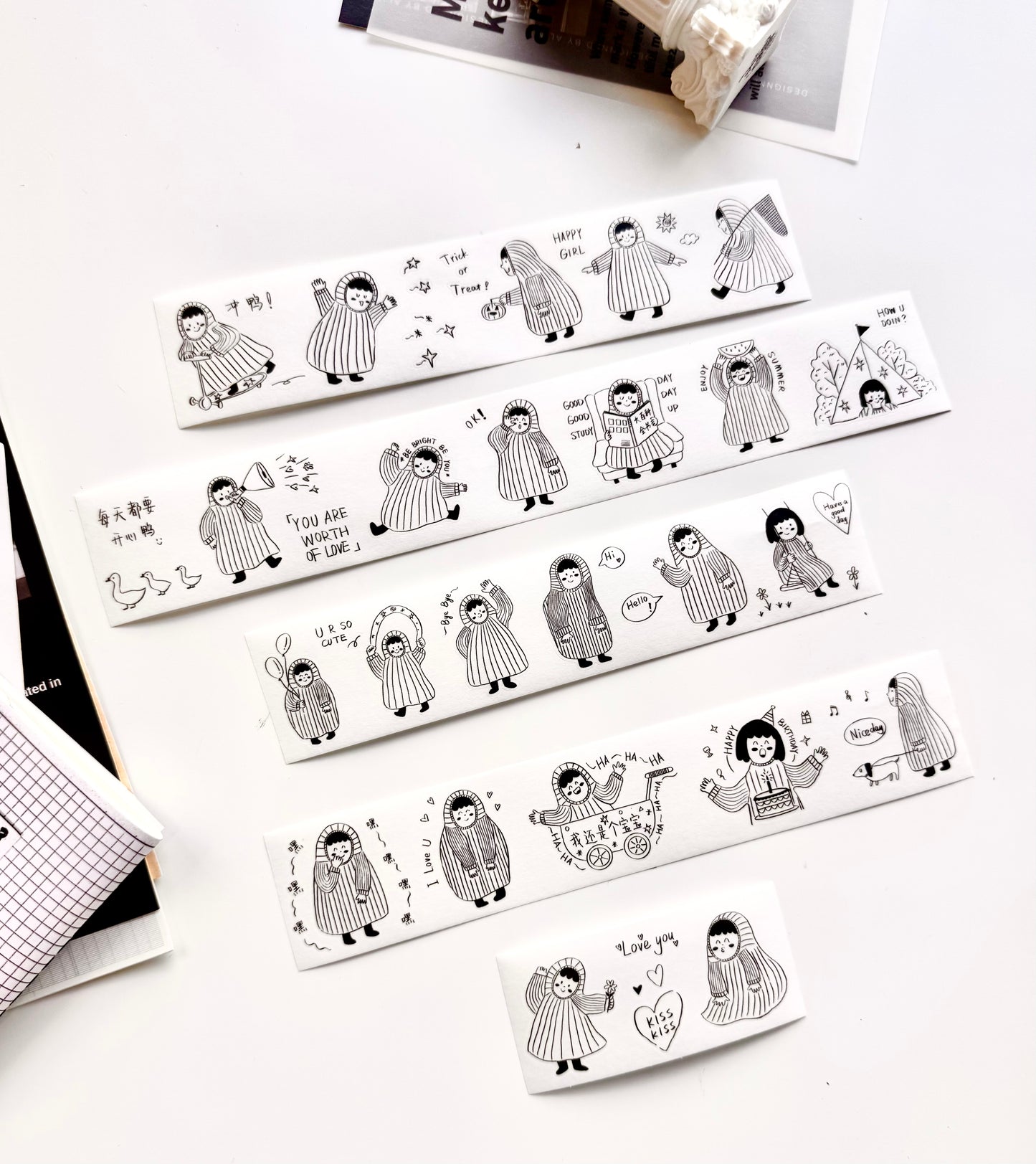 NEW! Xiyue Studio - Dudu | Black Color| Kiss-cut | 3.5cm Washi Tape | Release Paper | 5M