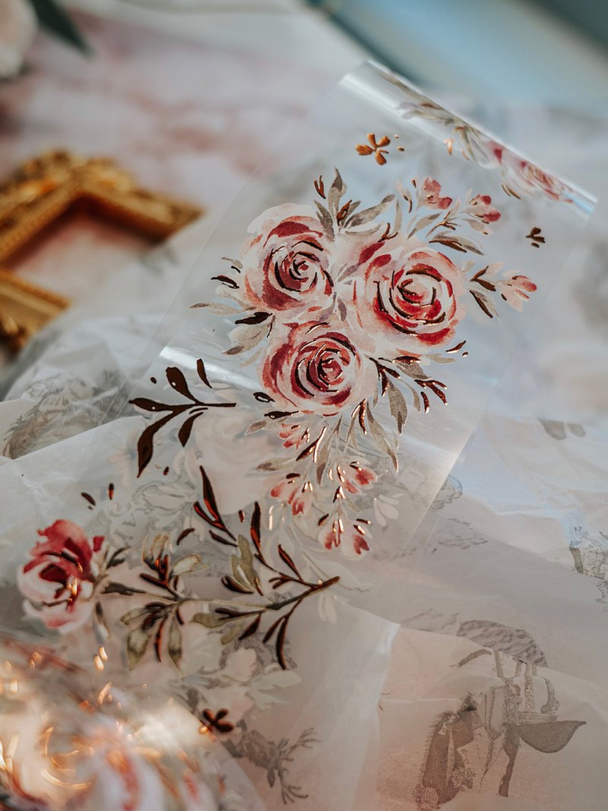 NEW Meow Illustration - Summer Roses | Bronze Gold PET Tape | Release Paper