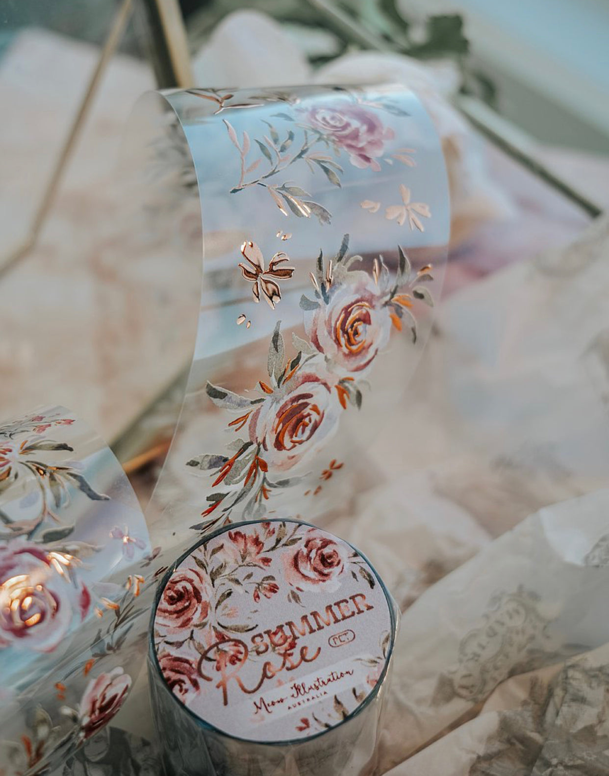 NEW Meow Illustration - Summer Roses | Bronze Gold PET Tape | Release Paper
