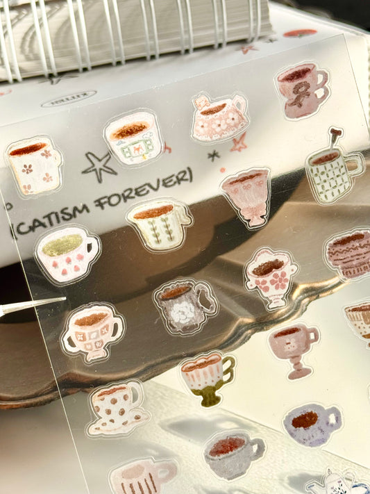 Muzishan Studio - Afternoon Tea | Die Cut | 1 sheet PET Sticker | Sticker