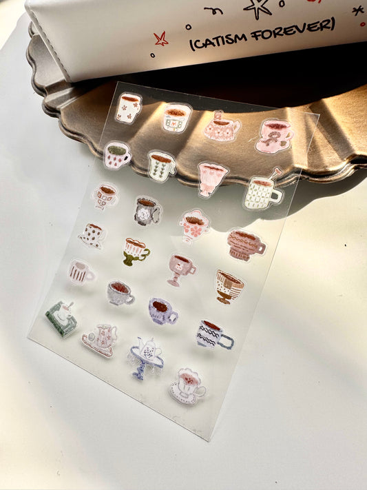 Muzishan Studio - Afternoon Tea | Die Cut | 1 sheet PET Sticker | Sticker