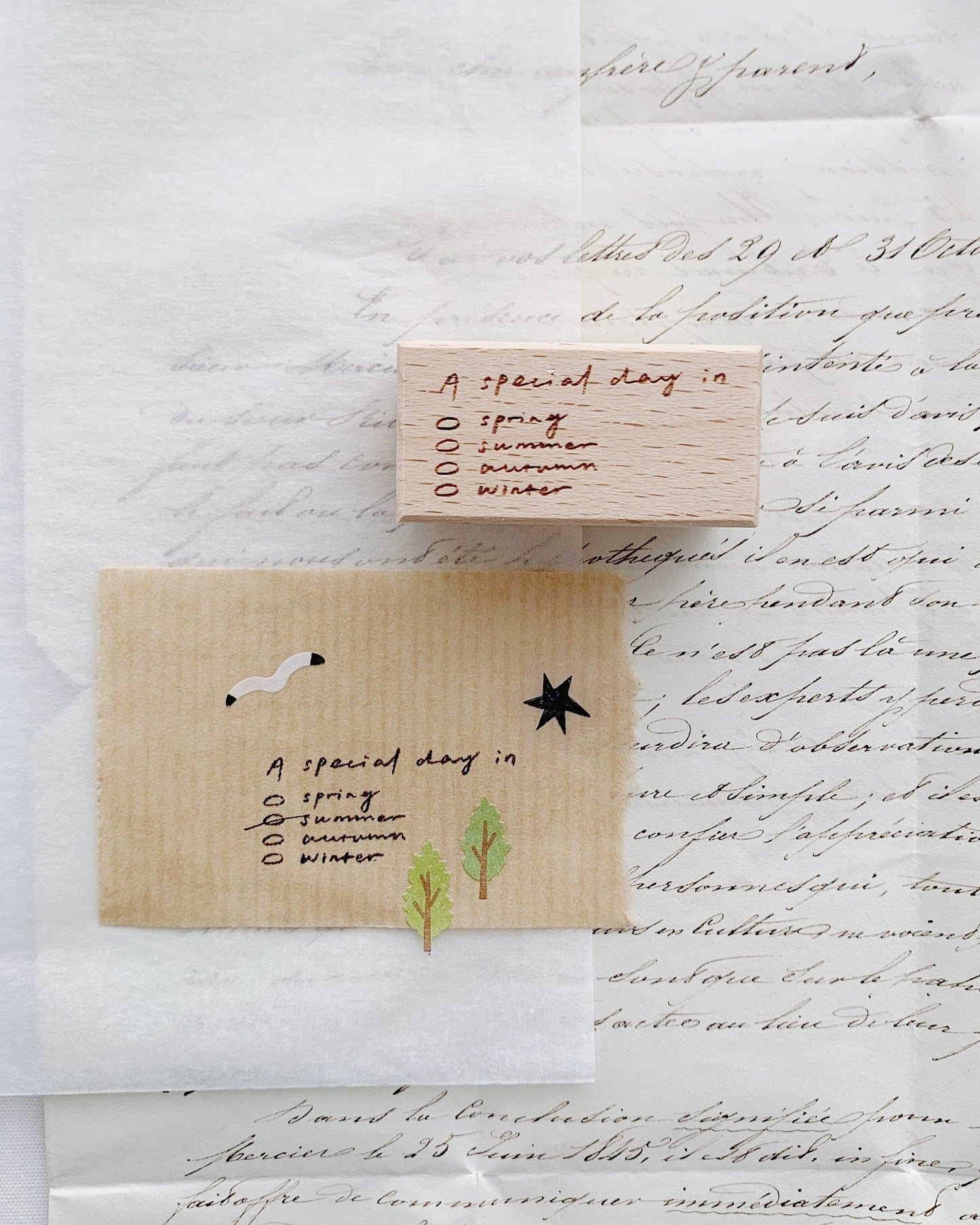Two Raccoons X Partialafra - Mantras | Wood Box | Rubber Stamp Set