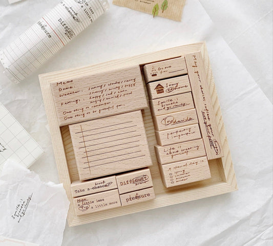 Two Raccoons X Partialafra - Mantras | Wooden Box | Rubber Stamp Set