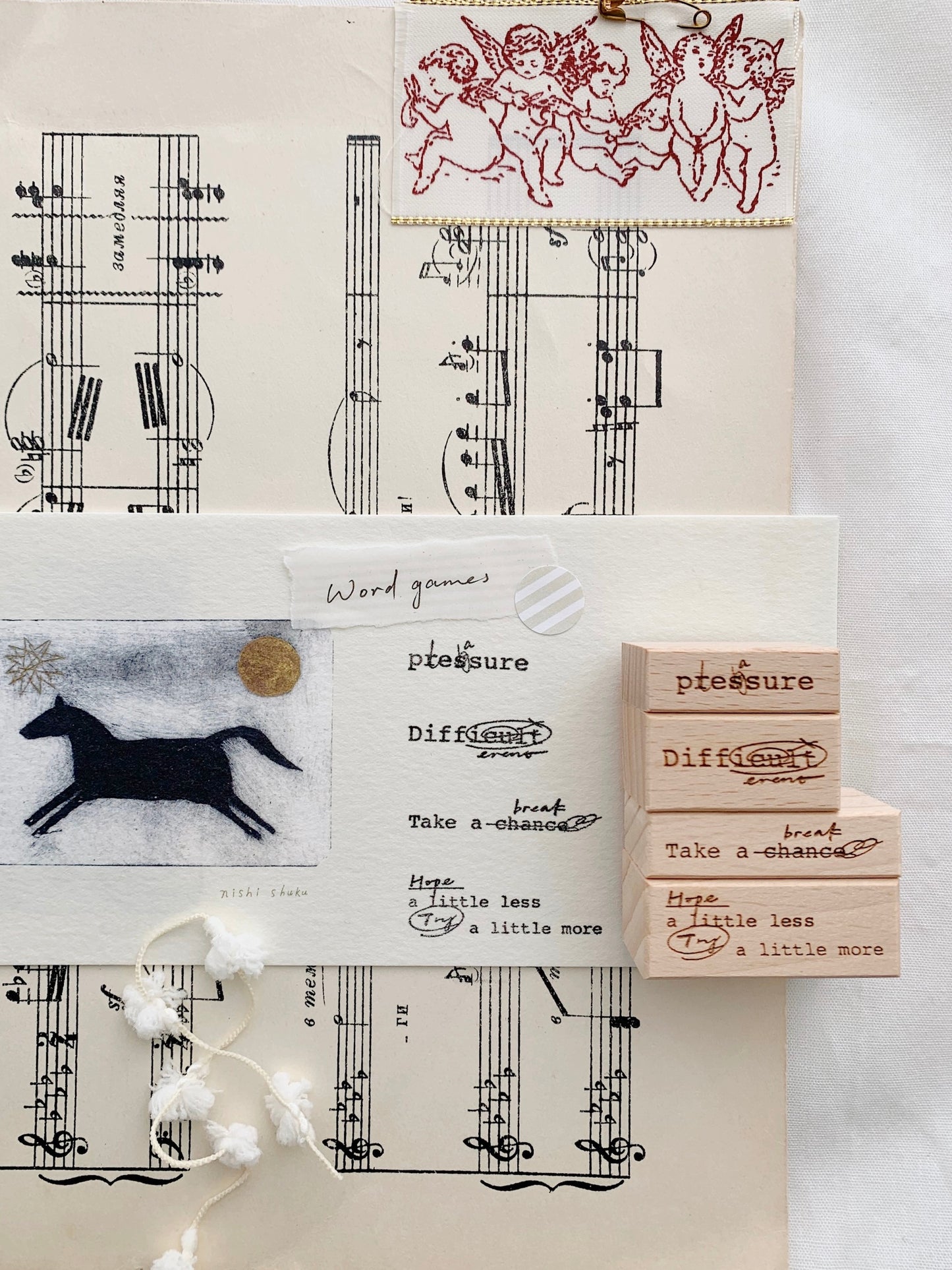 Two Raccoons X Partialafra - Mantras | Wood Box | Rubber Stamp Set