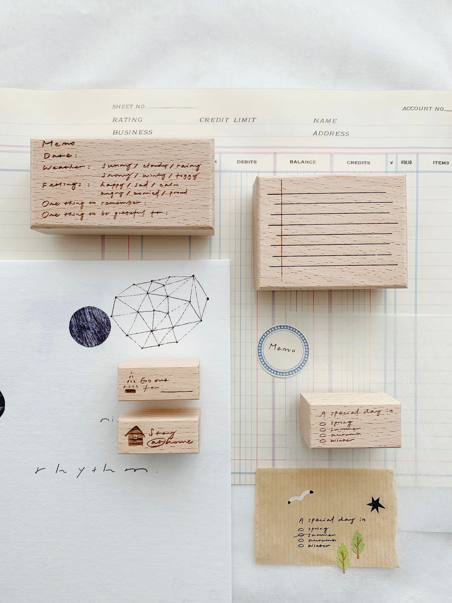 Two Raccoons X Partialafra - Mantras | Wood Box | Rubber Stamp Set